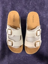 Top Moda Buckle Strap Platform Sandals – White, Size 8, New