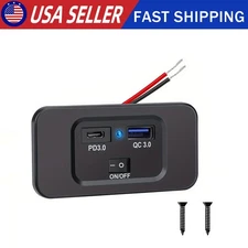 12V Dual Type C & USB A Port Fast Car Charger Power Socket Outlet Boat Marine RV