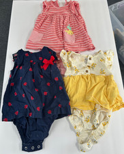 Lot of 3 Baby Girl Dresses   Carter  s Pineapple, Ladybug  Floral Strip 12M