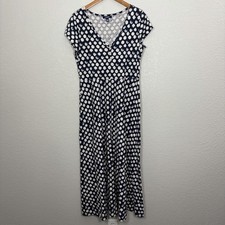 Chaps Womens L 100% Cotton Polka Dot Maxi Sundress Navy White Travel Coastal