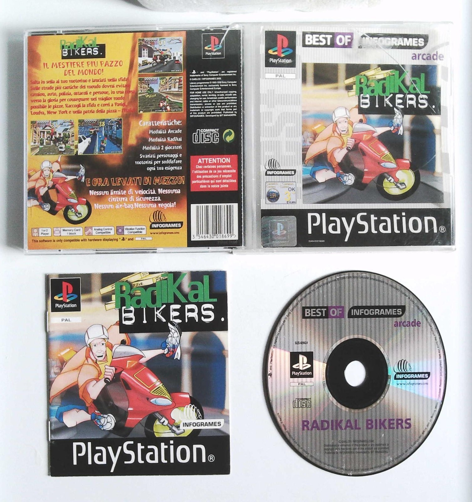 PS1 : RADIKAL BIKERS - Completo, ITALIANO ! PLAYSTATION 1 PSONE PSX PS2 PS3