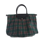 Vintage Longchamp Style Tartan Plaid Nylon Tote Bag Green Preppy Dark Academia