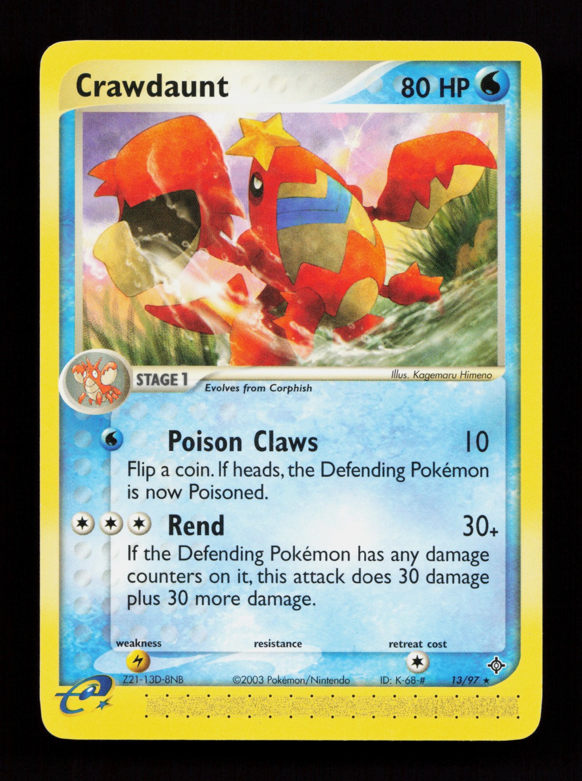 Crawdaunt 13/97 Rare Dragon Pokémon Card