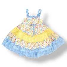 Jona Michelle Girls 6 Sundress Tiered Floral Ruffle Yellow Blue Flowers