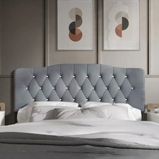 Upholstered Full Size Headboard Only Gray Adjustable Hgt Diamond Button Tufted