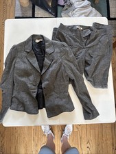 White House Black Market Women's Gray Two Piece Suit Jacket Top Pants - Size 6