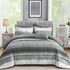 8 Piece King Size Comforter Set, Texture Striped Bed in a Bag Grey Comforter ...