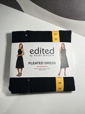 Edited By Remi Bader Pleated Dress Womens M Black Tank Midi Stretch Fit & Flare