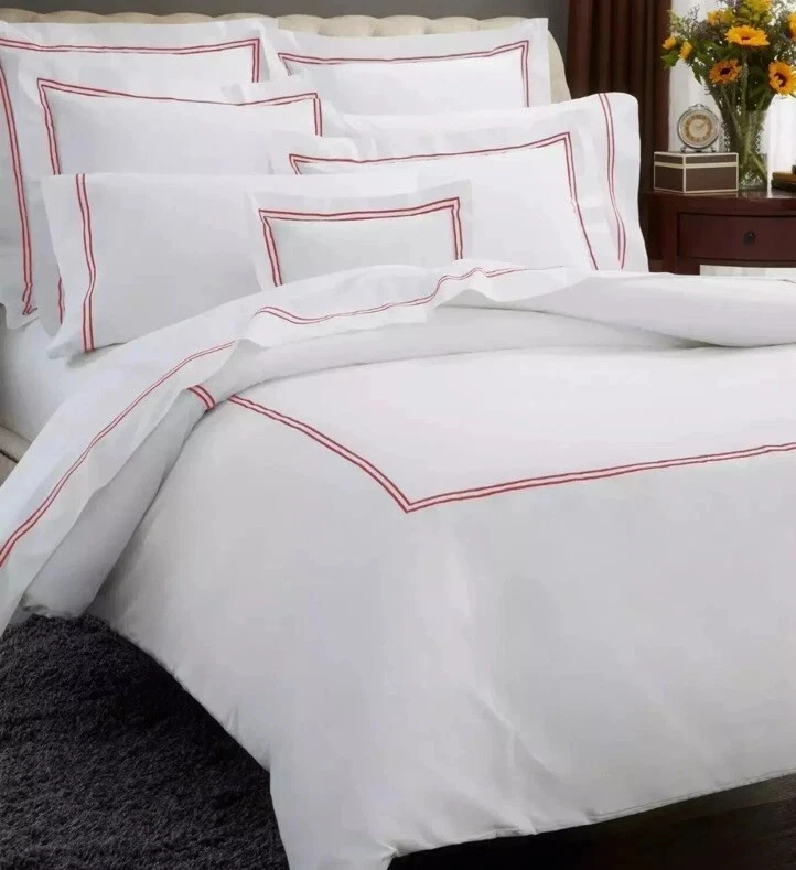 Juego de edredón Sferra Grande Hotel White King 4 piezas rayas rojas bayas algodón Italia NUEVO Foto 2 de 4
