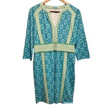 J.McLaughlin Shift Dress Womens Large 3/4 Sleev Ikat Print Catalina Cloth Preppy