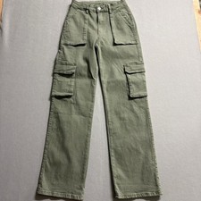 Unbranded Womens Olive Green Cargo Pant High Rise Wide Leg Utility Size XS 27x32