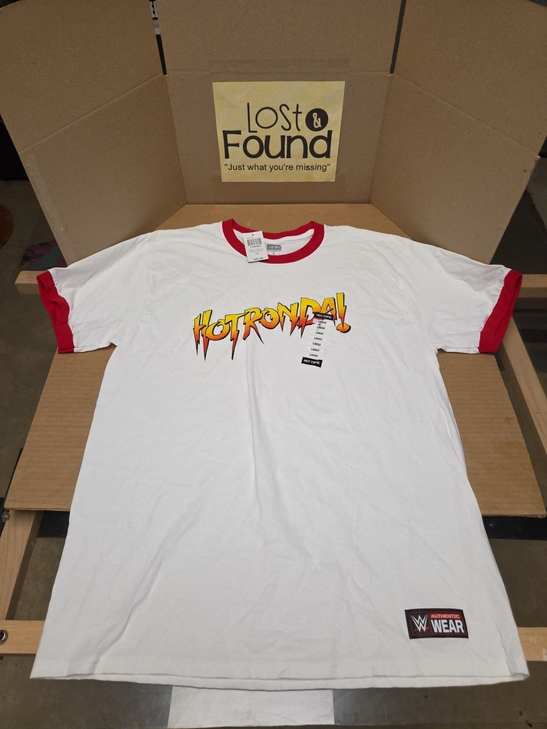 WWE Shirt Unisex Size L White Ringer Hot Ronda Rousey Wrestling Logo MMA WWF