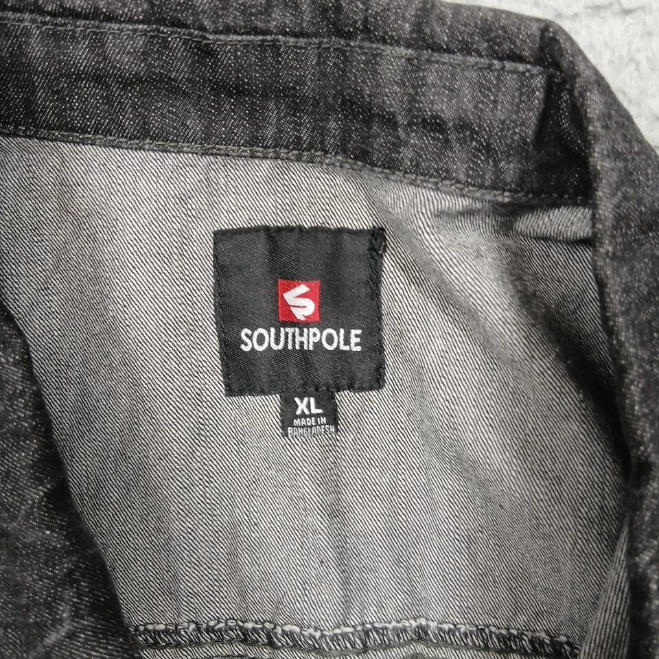 Southpole Vest Mens XL Black Gray Denim Jean Sleeveless Button Front Faded Wash - Image 3 of 4