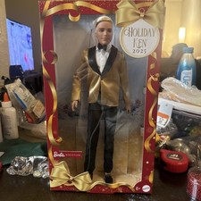 Signature 2025 Holiday Blonde Ken Collectible Fashion Doll Wearing Full Suit wit