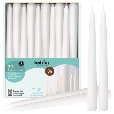 BOLSIUS Long White Taper Candles  Bulk Pack of 30 Count  10inch Unscented Hou...