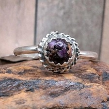 Native American Purple Spiny Oyster Ring Size 5.5 Signed EW Sterling Silver