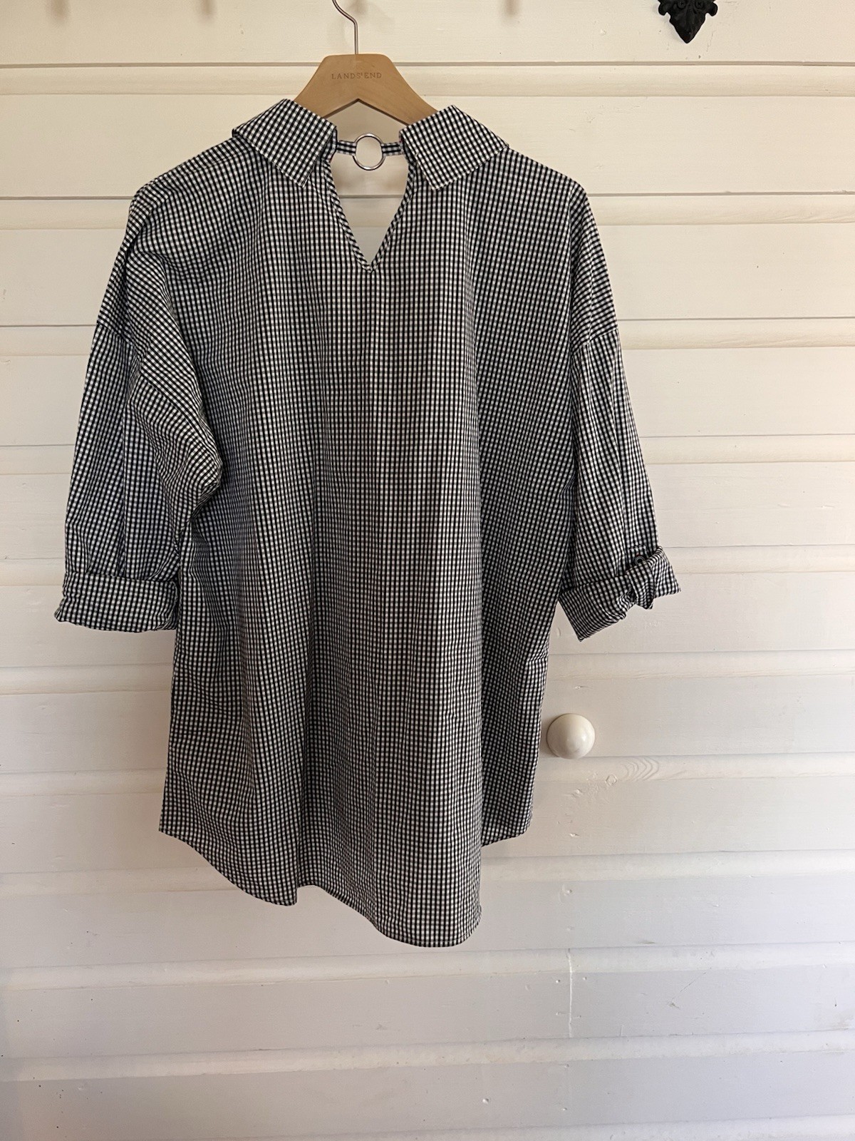 Multiples Gingham Blouse V-Neck Split Peekaboo Ba… - image 4