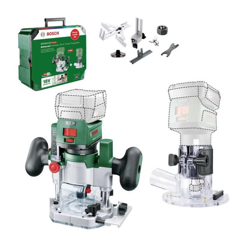 Affleureuse Bosch AdvancedTrimRouter 18V-8 défonceuse sans fil avec base plongeante