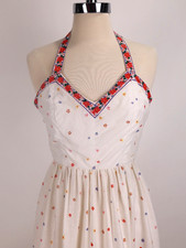 Vtg Victor Costa Prairie Boho Hippie Floral Holter Dress Garden Party Cottage