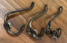 3 Bent Wire Metal Coat/Hat Hooks Rustic, School Farmhouse/Cabin Great Patina