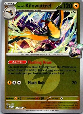 Iono's Kilowattrel (Energy Symbol Pattern) Reverse Holo Rare ME: Ascended Heroes