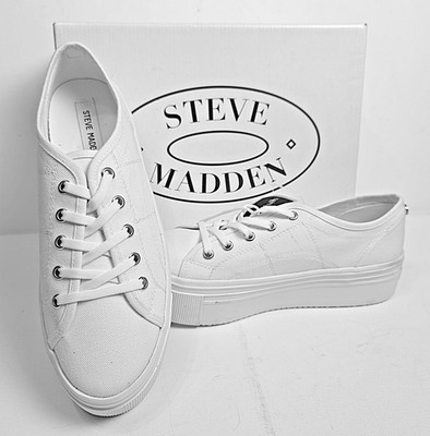 NIB $56 Steve Madden Mayra white platform canvas sneakers women's size 10