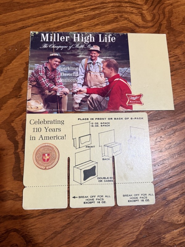 MILLER HIGH LIFE Beer Let's Go Fishin' Deadstock Cardboard Topper Sign (VG, 60s)