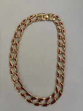 Vintage Napier Gold-tone And Red Enamel Chain Link Choker Necklace