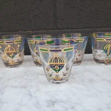 5 Vintage Georges Briard Fancy Free Hot Air Balloon Cocktail Rocks  Glasses READ