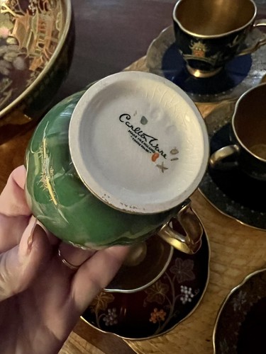 Antike Carlton Ware Rouge Royal Demitasse Tasse + Untertasse 7er Set + große Schale - Bild 7 von 14