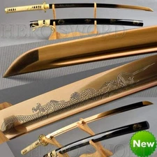 Traditional Handmade Gold Dragon Japanese Samurai sword High Carbon Steel Katana