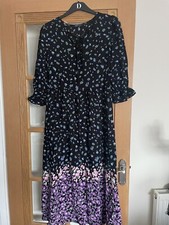 M&S Long Smock MIDI Dress Black Lilac Purple Blue Floral  10