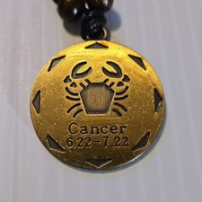 ZODIAC CANCER Metal Brass Looking Pendant Charm Adjustable Rope Necklace