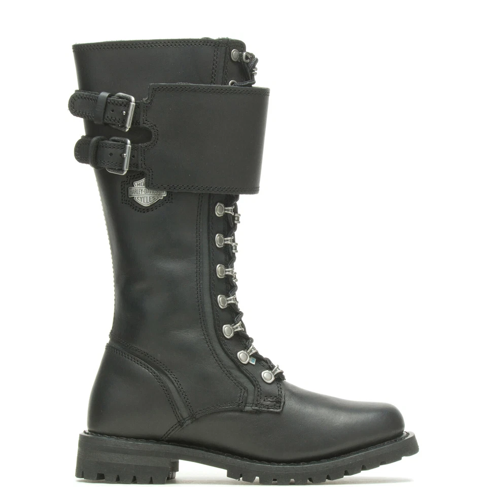 Botas de motocicleta Harley-Davidson Grimes 12" encaje D87205 de cuero negro para mujer