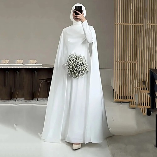 Muslim Wedding Dresses High Neck Long Sleeves Arabic Conservative Bridal Gowns - Picture 7 of 11