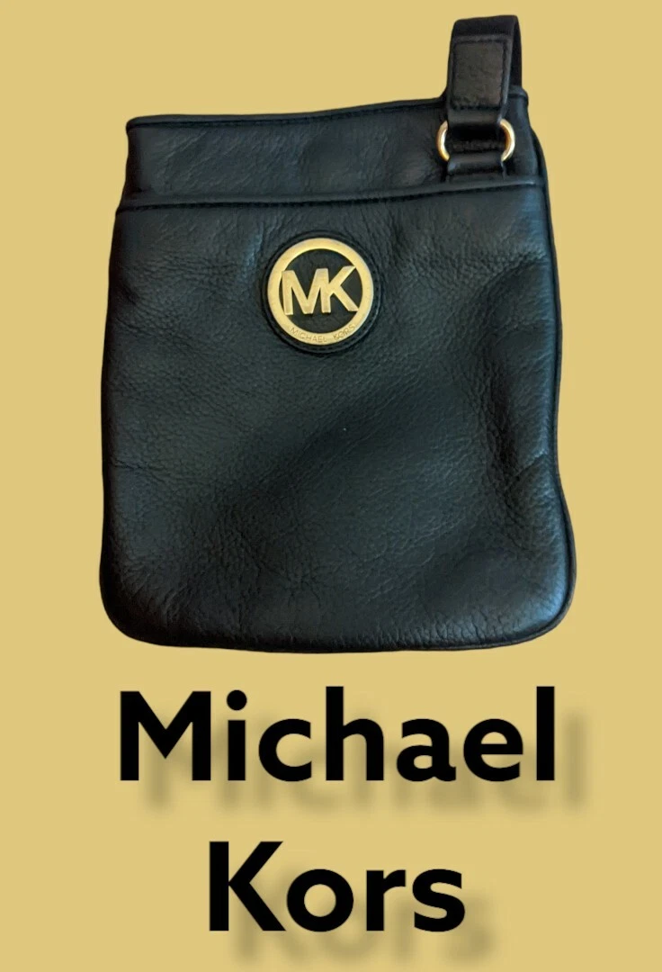 MICHAEL KORS FULTON Black Genuine Pebbled Leather MK Crossbody eBay