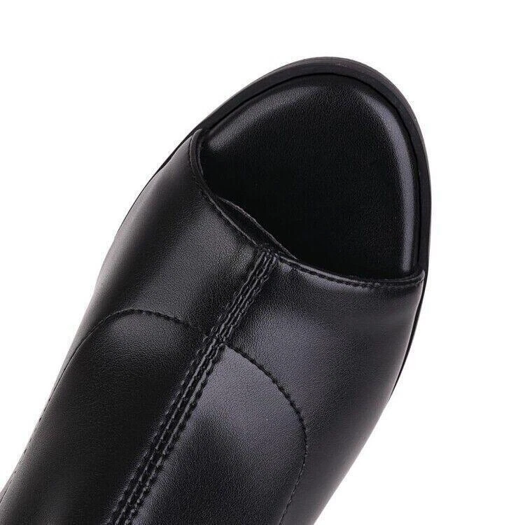 Zapatos para mujer punta abierta cremallera lateral sobre la rodilla botas tacones de aguja elásticos tacones altos Foto 2 de 4