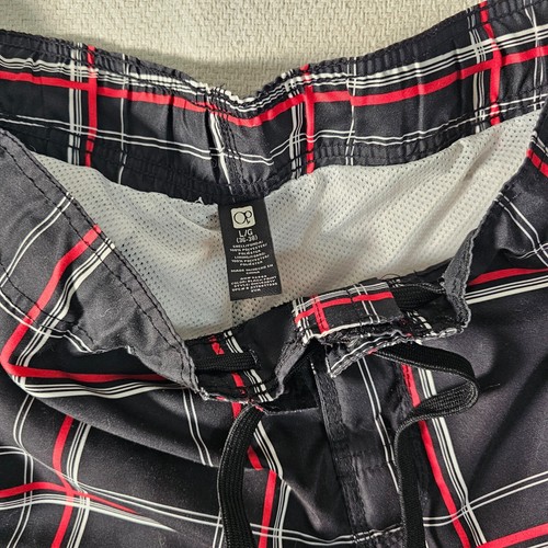 OP Ocean Pacific Swim Trunks Board Shorts Men's Black Plaid Size L 36-38 - Picture 2 of 10