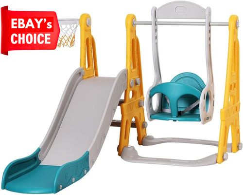 Kids Slide Swing Set Basketball Outdoor Toys Adjustable Height 140Cm Green Color - Picture 8 of 12