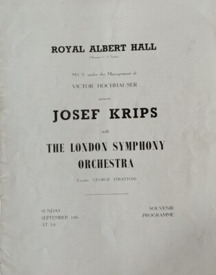 Josef Krips mit dem London Symphony Orchestra 1950 Royal Albert Hall Programm.