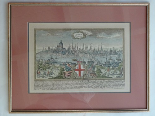 FRAMED J.G. RINGLING & F.B. WERNER 1740 LONDON PANORAMIC LONDINUM MAP ENGRAVING - Picture 2 of 12