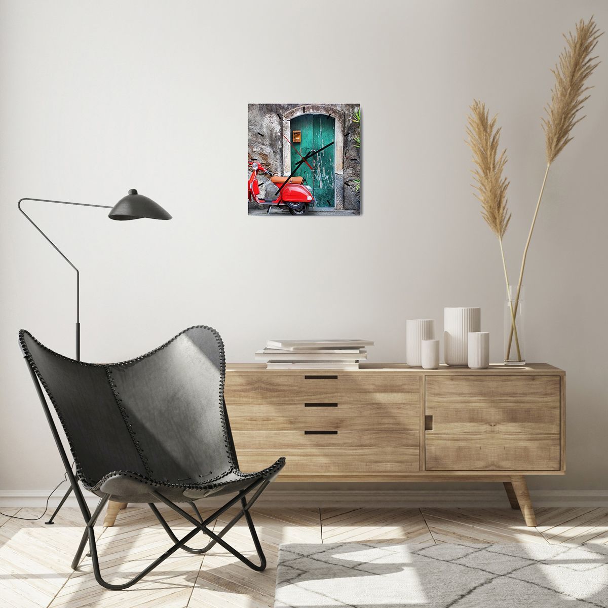 Deco Cadre Salon Scooter transport italie rétro Moderne Impression sur Toile 65x120cm Image Tableau Decoration Murale Chambre Cuisine Vertical Art Wall Grand Tableaux Decoratifs Muraux PA65x120-2571