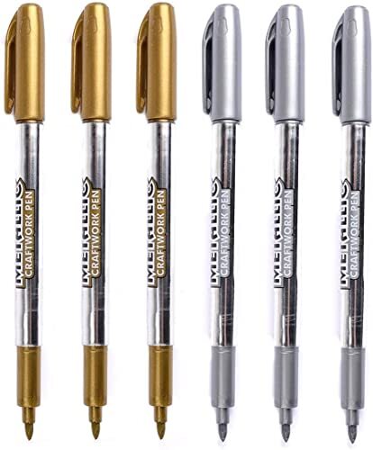 Metallic Marker Pens 6-Pack Metallic Gold Silver Permanent Markers Fine Point...