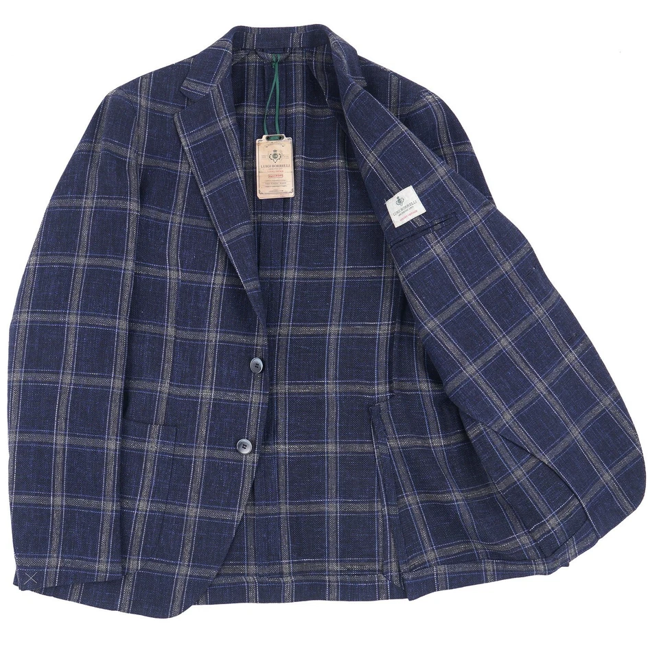 Abrigo deportivo Luigi Borrelli a cuadros suaves lana-algodón-lino ajustado 42R Foto 2 de 4