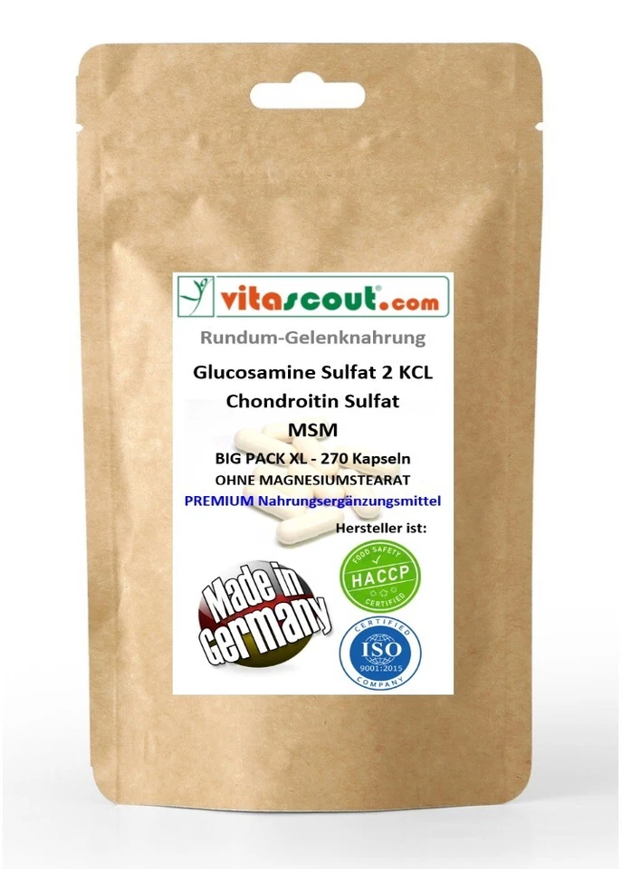 WWW.VITASCOUT.COM Glucosamine Sulphat 2 KCL - Chondroitin Sulphat - MSM - 270 Kapseln