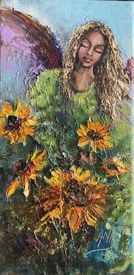 Engel Original Ölgemälde. Canvas Box 30 x15cm. Engel Art. Engel Geschenk.