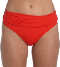 NWT- La Blanca 'Island Goddess' Shirred-Band Bikini Swimsuit Bottom, Cherry - 16