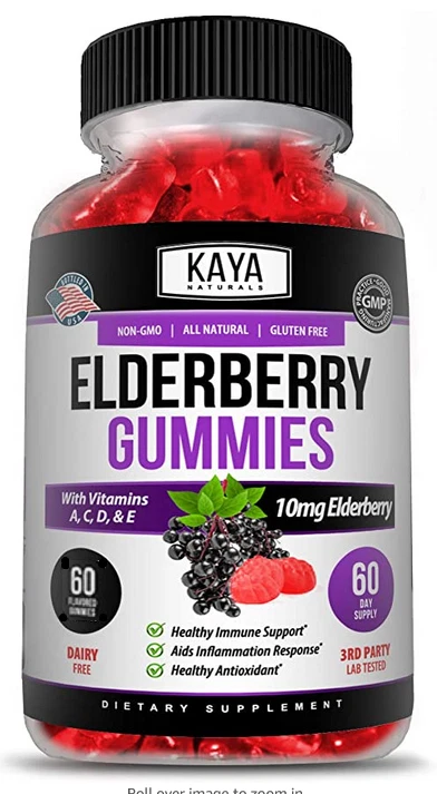 (Paquete de 2) Gominolas de Saúco 60ct Apoyo Inmunológico Zinc Vitamina C Negro Sambuco Foto 4 de 4