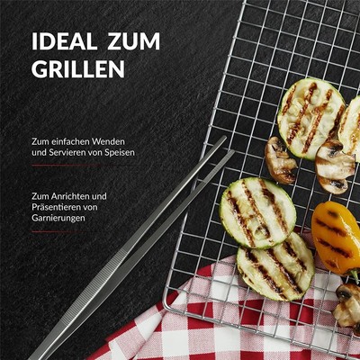 6 Stück Küchenpinzetten Aus Edelstahl – 16 Cm, Perfekt Zum Dekorieren, Grillen & Backen