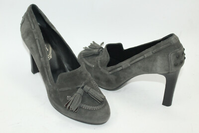 Chaussures Tod's En Cuir Taille 37 - Mocassins Plats Gris Noir D'occasion En Bon état
